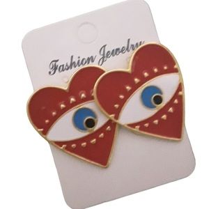 Red Heart Evil Eye Earrings